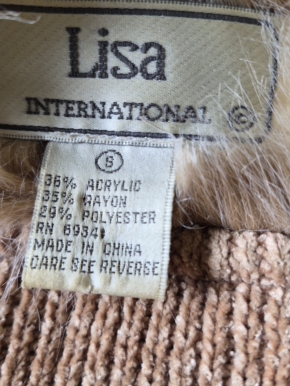 Lisa International Tan Faux Shearling Vest with Fur Trim - Picture 4 of 5